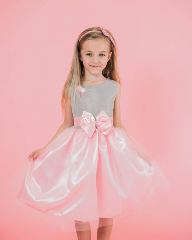Ružové detské elegantné šaty s mašľou