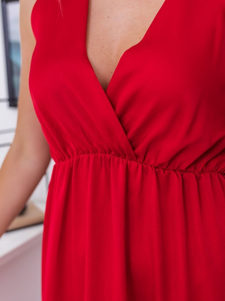 Červené dlhé saténové šaty s hrubými ramienkami Kayla