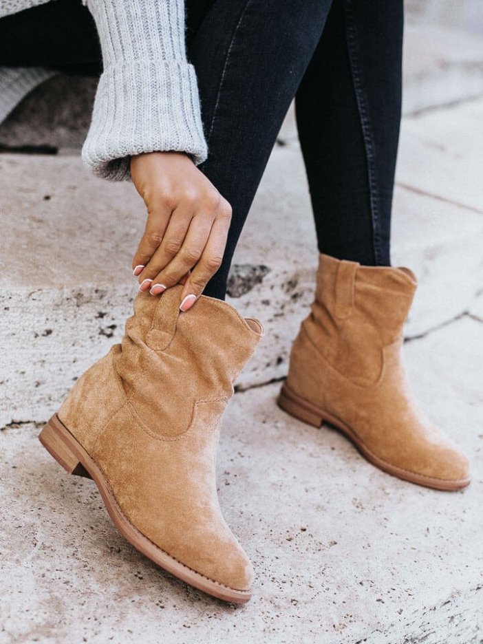 Beige suede ankle boots