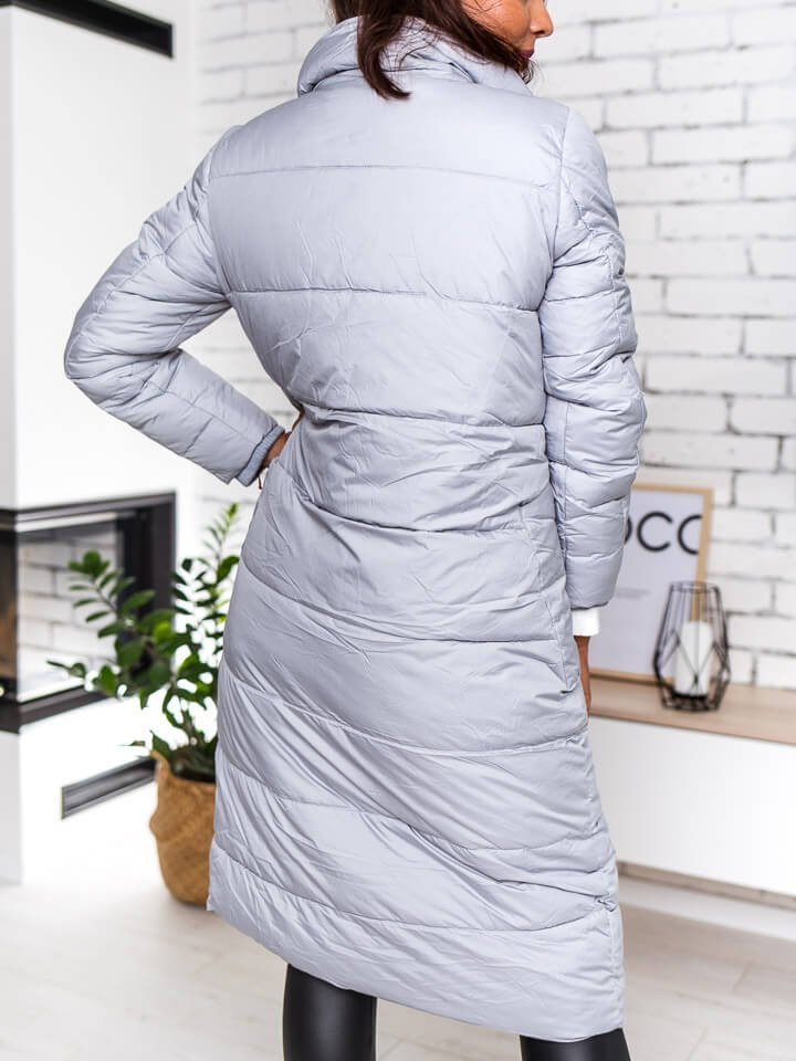 Sivá predĺžená zimná bunda s límcom
