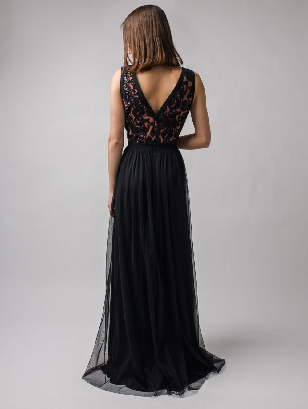 Hnědo-černé dlouhé společenské šaty Charlotte