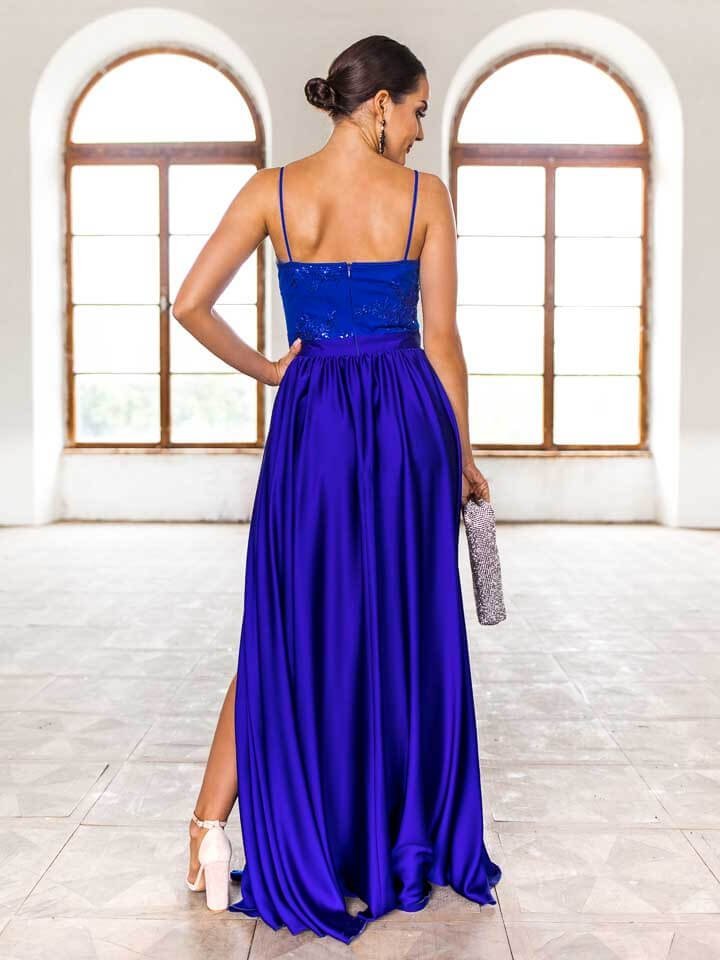 Modré dlouhé společenské šaty Bella