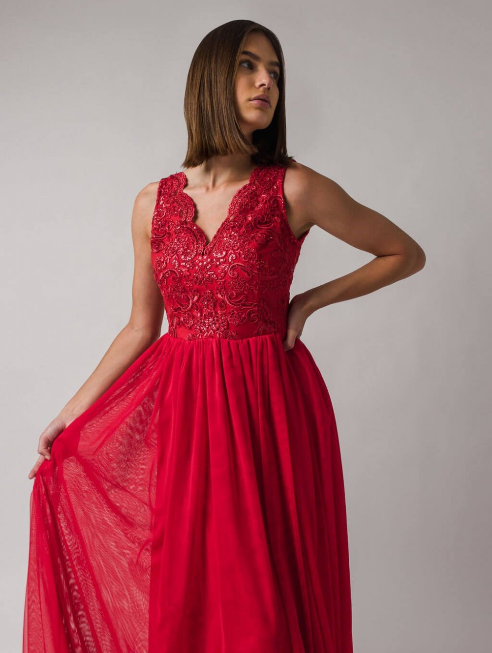 Červené dlouhé společenské šaty Chiara