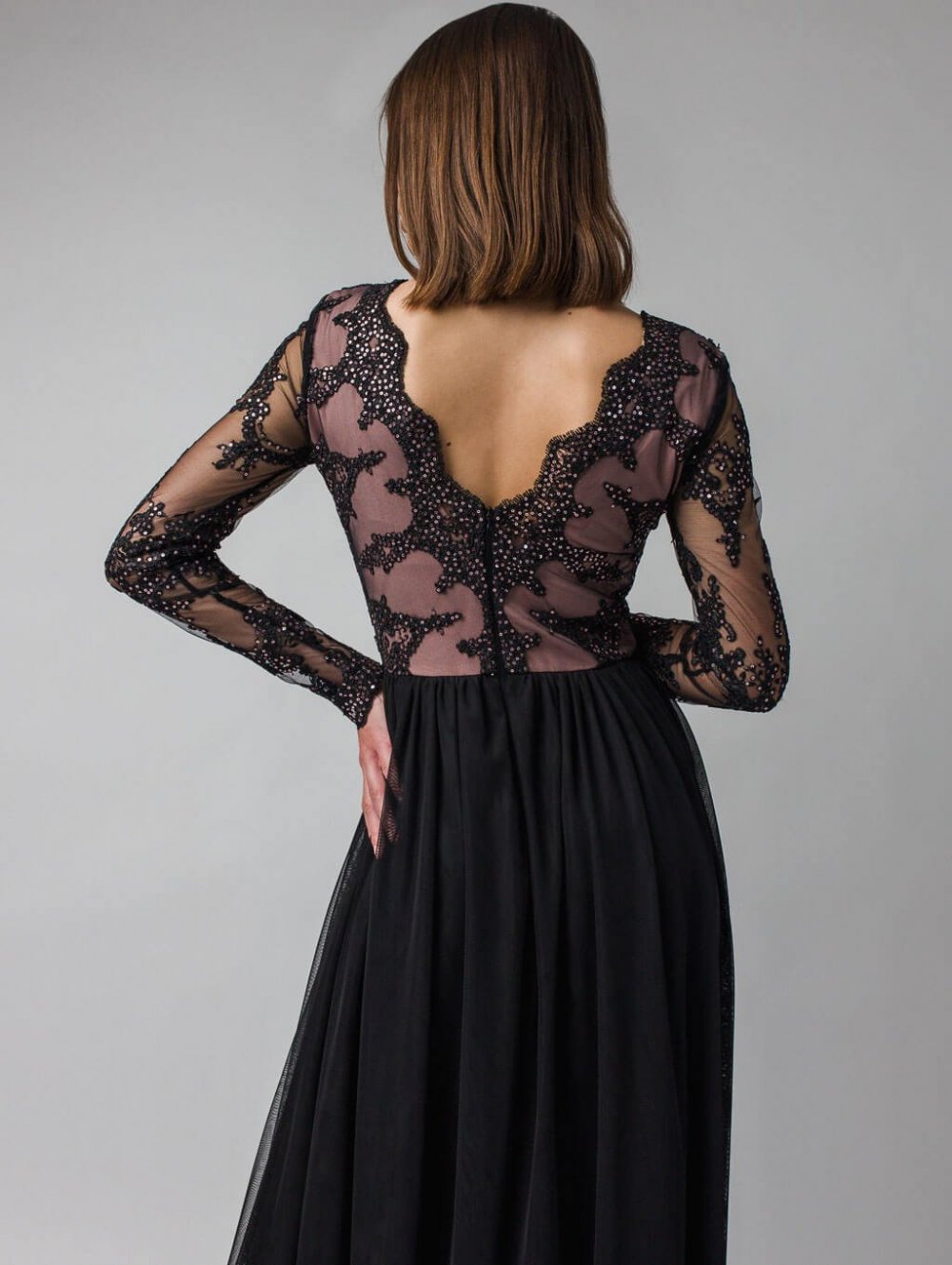 Černo-růžové dlouhé společenské šaty Adel