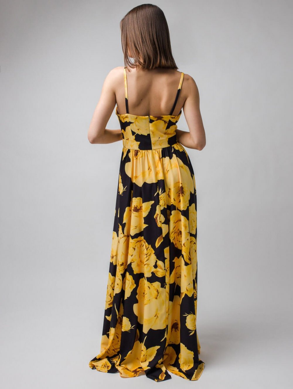 Černo-žluté květované společenské šaty Nina