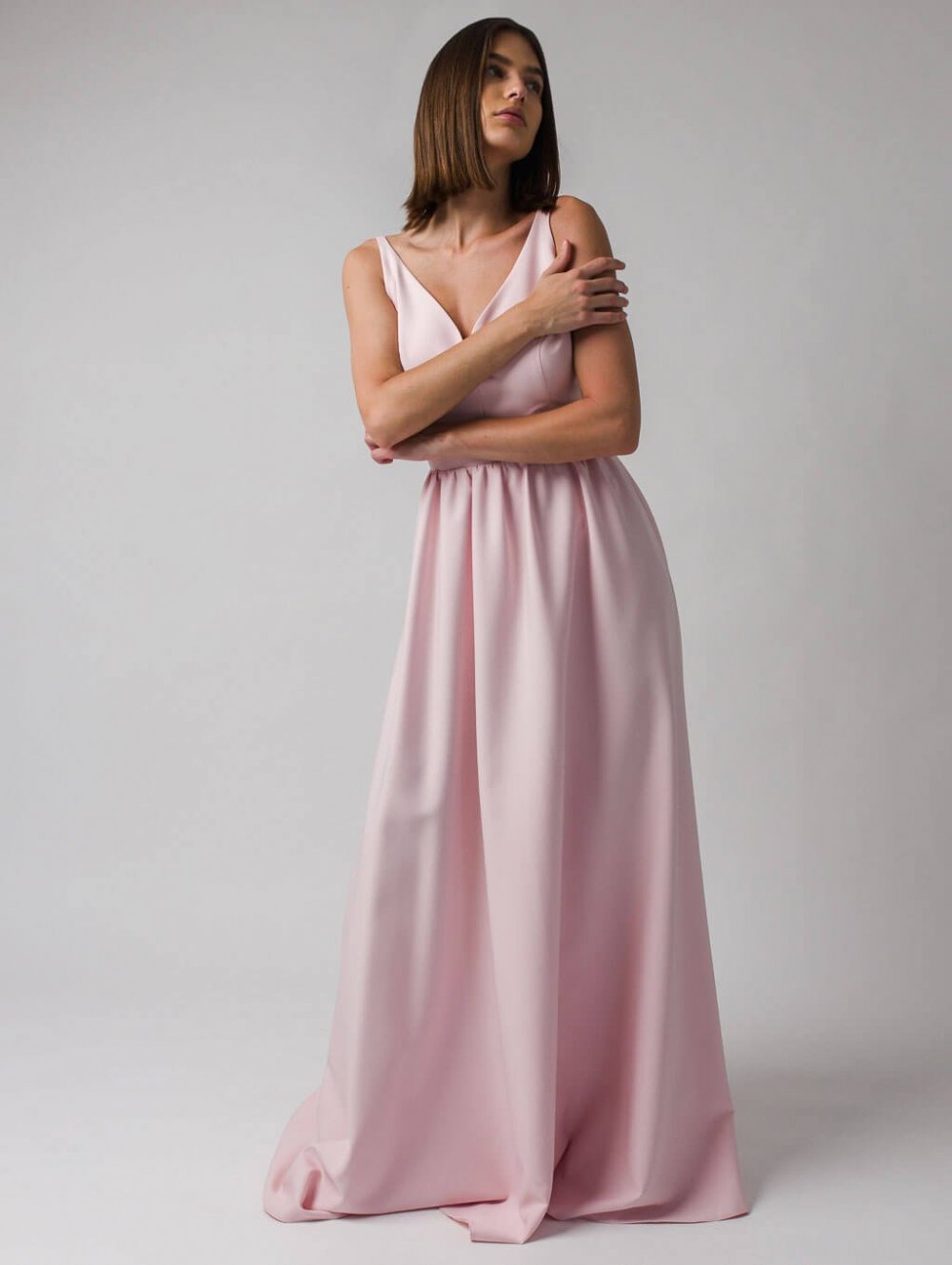 Růžové dlouhé společenské šaty Megan