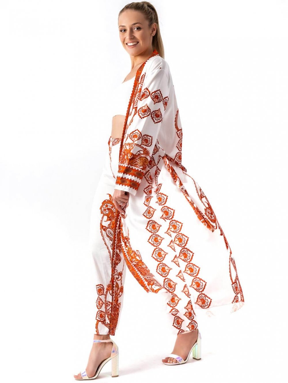 Oranžovo-biely kimonový komplet Tiffany