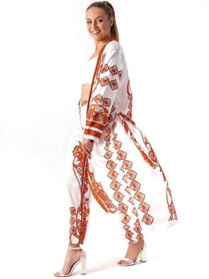 Oranžovo-biely kimonový komplet Tiffany