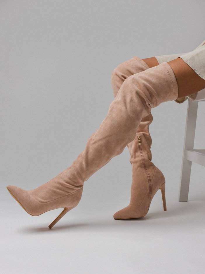Pink over-knee heeled boots Adriel
