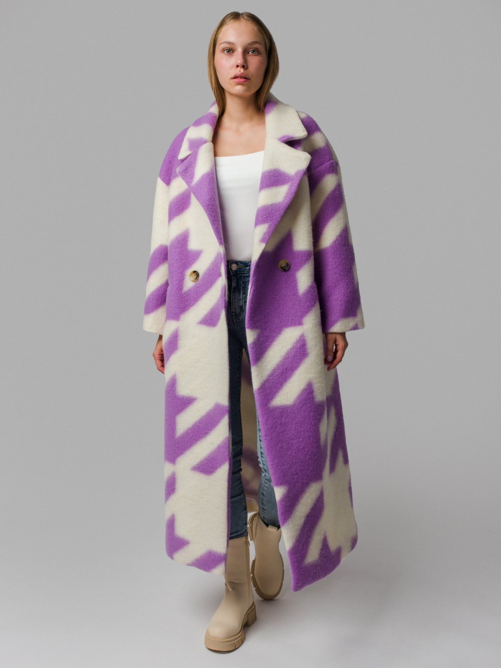 Smotanovo-fialový kabát Kira