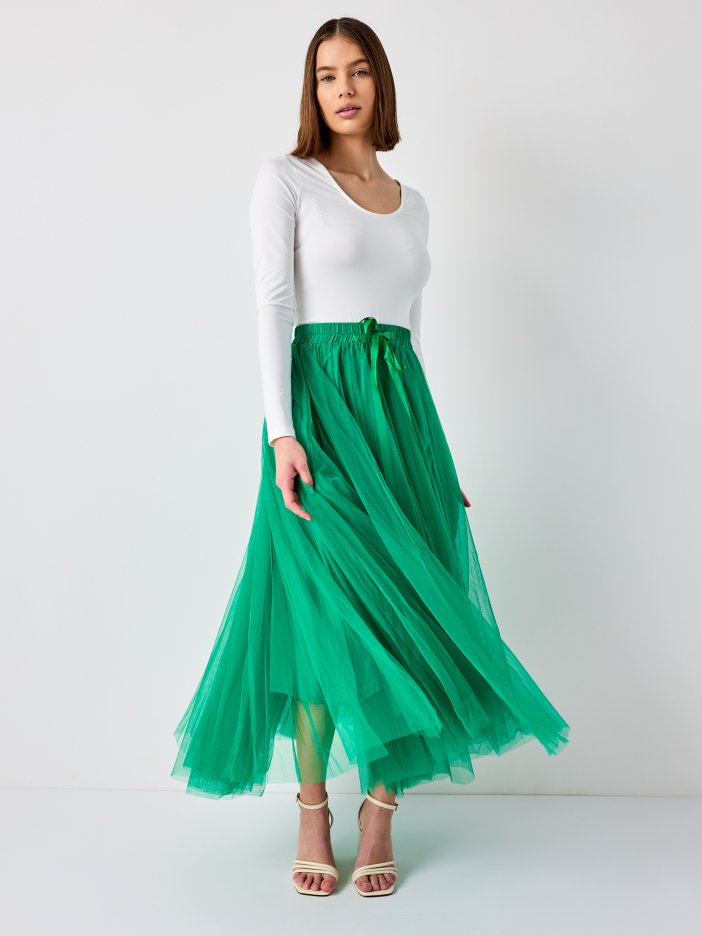 Bright green midi tulle skirt Lia