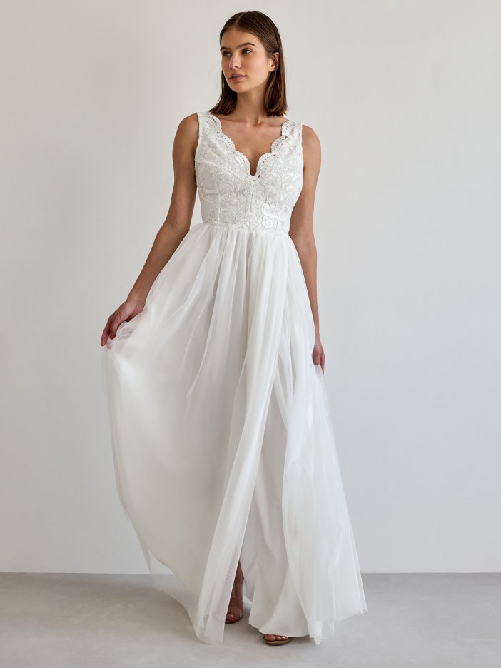 Bílé dlouhé společenské šaty Chiara