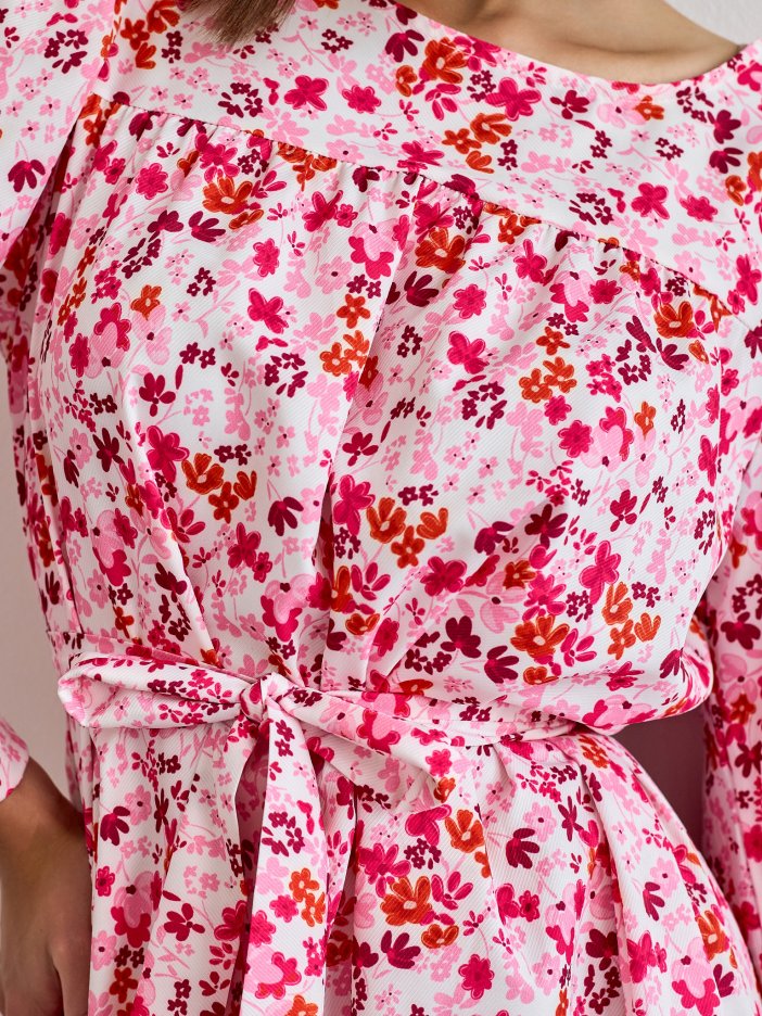 Bielo-ružové kvetované šaty Lea