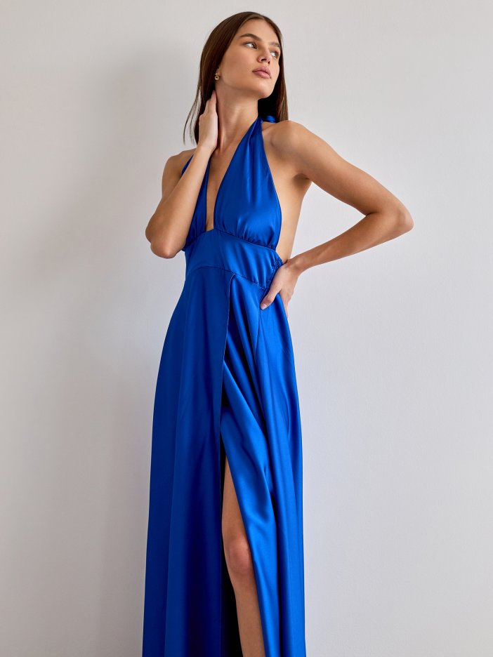 Modré saténové šaty Jasmine