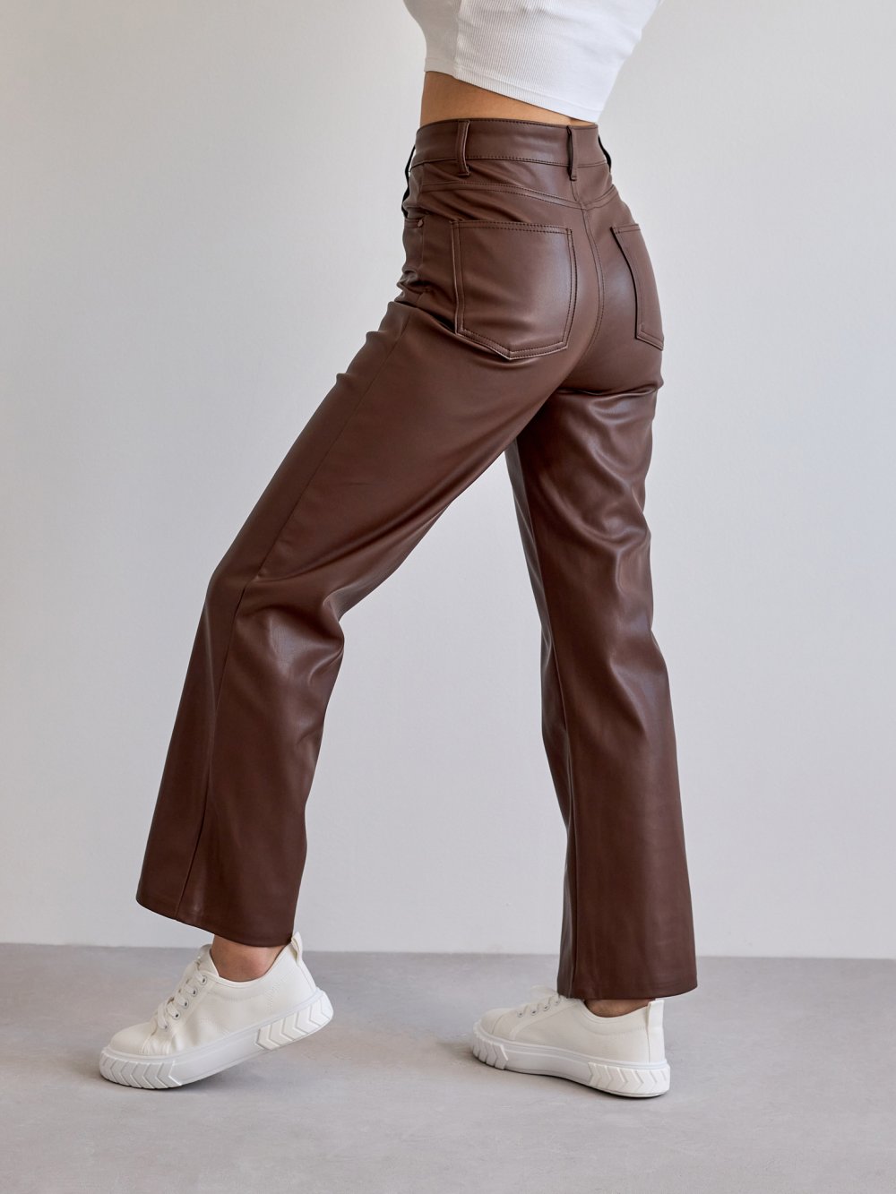 Tmavohnedé kožené nohavice Solange