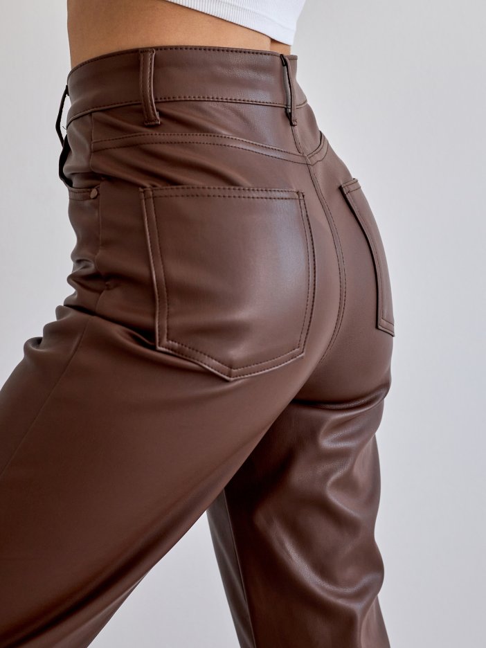 Tmavě hnědé kožené kalhoty Solange