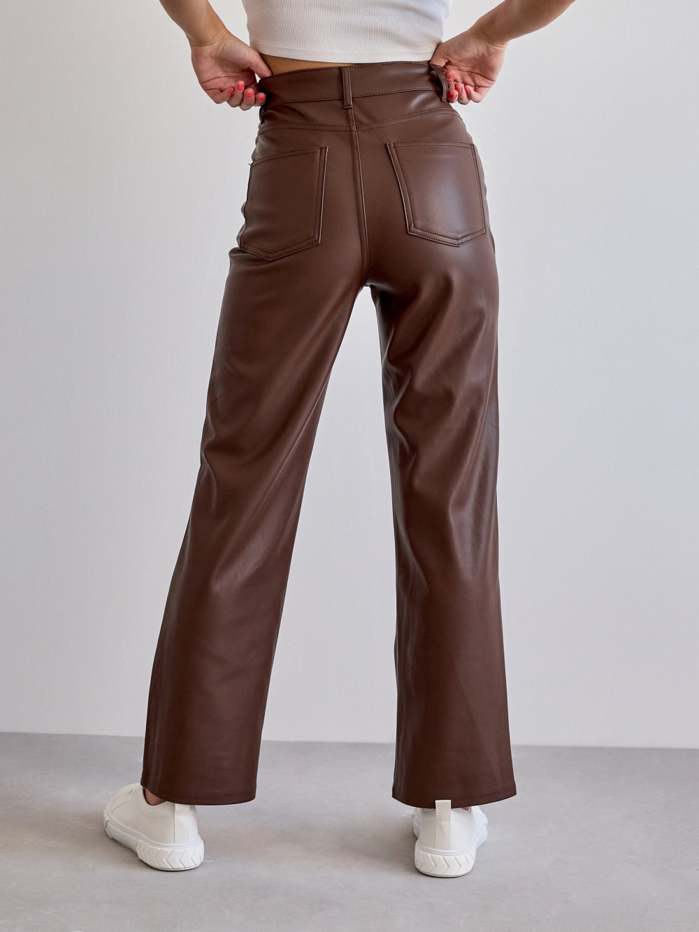 Tmavohnedé kožené nohavice Solange