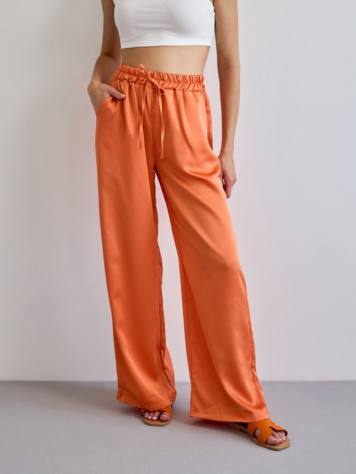 Oranžové saténové nohavice Paula