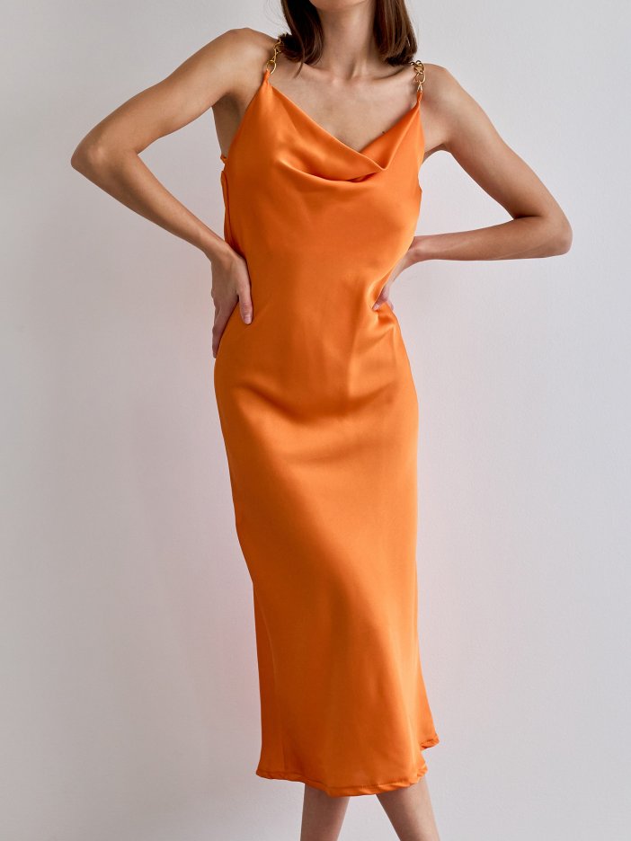 Oranžové saténové šaty Donna