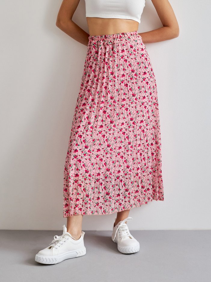 Ružová kvetovaná sukňa Leine