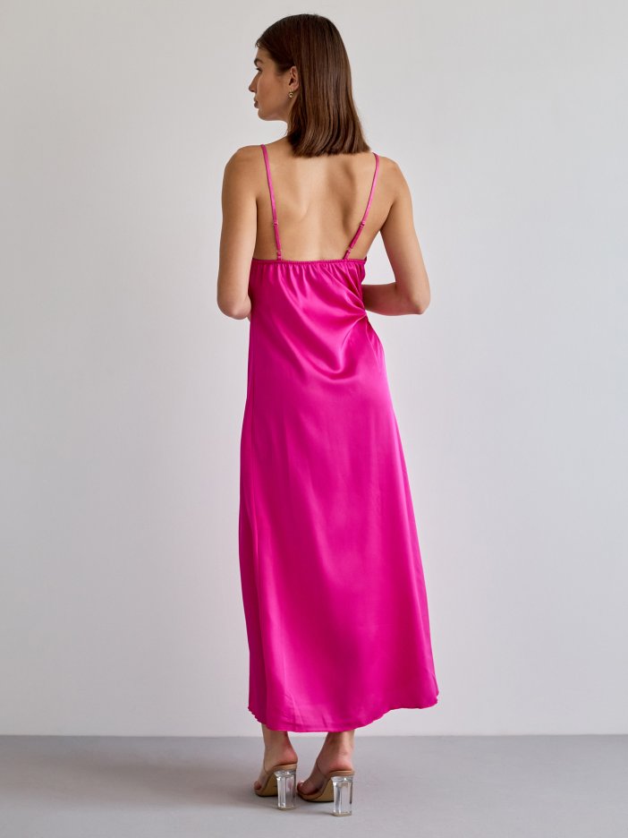 Růžové saténové šaty Delia