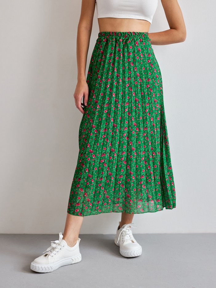 Zelená kvetovaná sukňa Leine