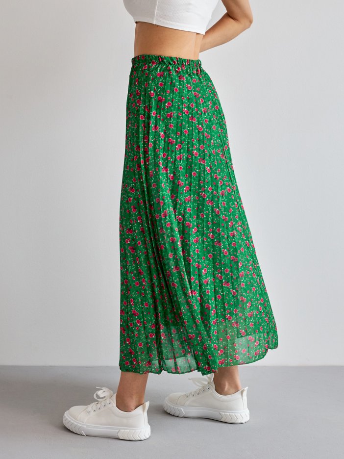 Zelená kvetovaná sukňa Leine