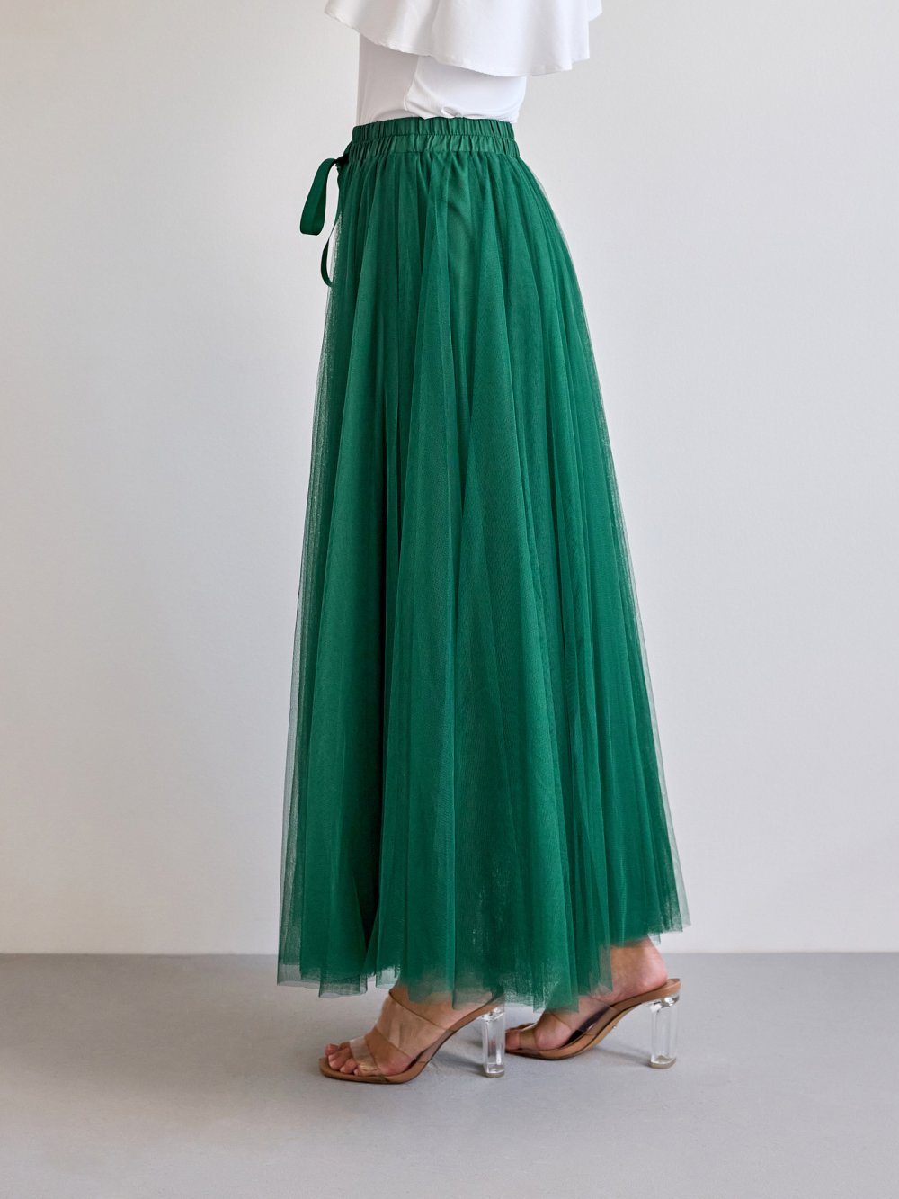 Tmavě zelená tylová sukně Lia