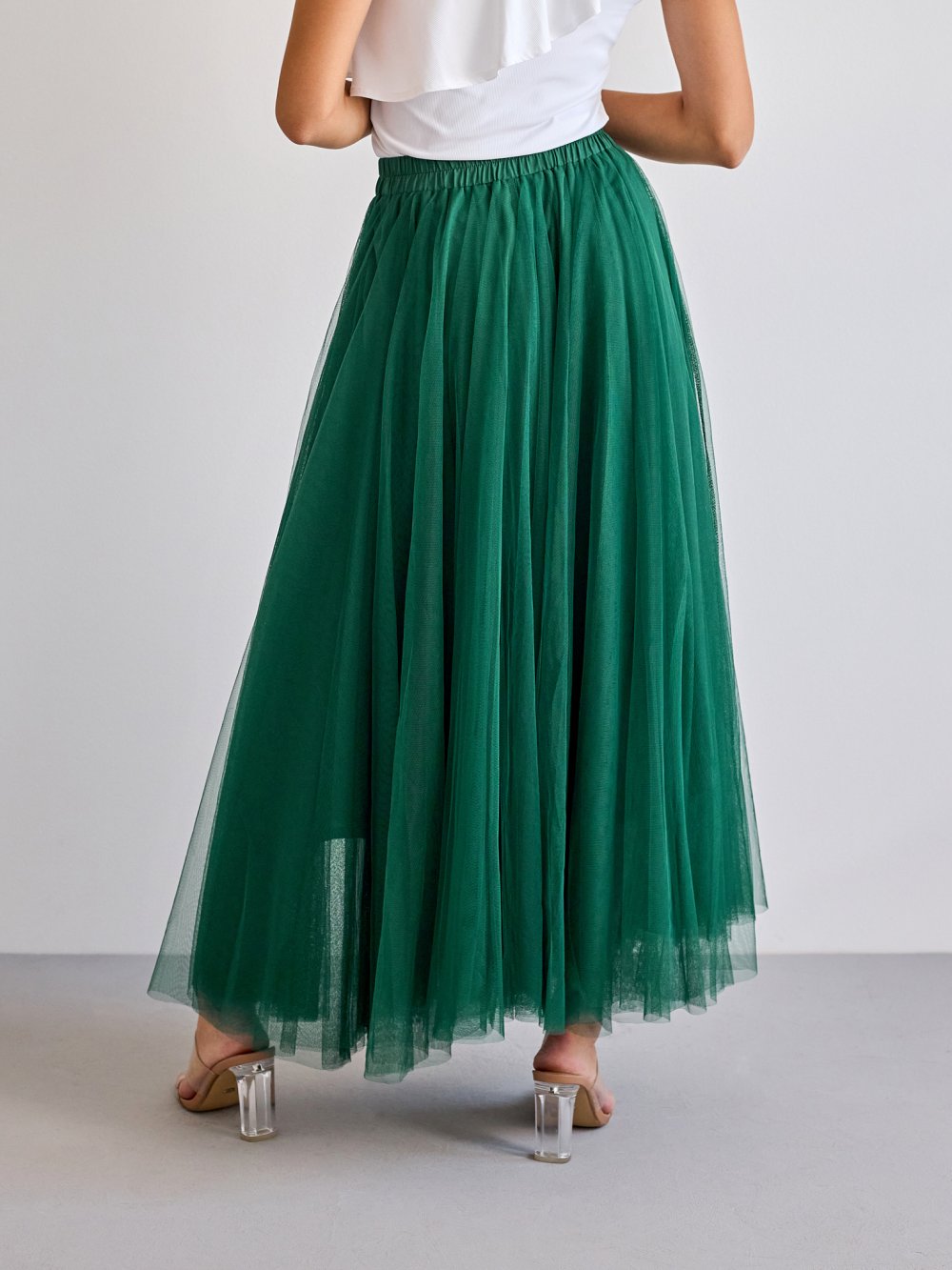 Tmavě zelená tylová sukně Lia