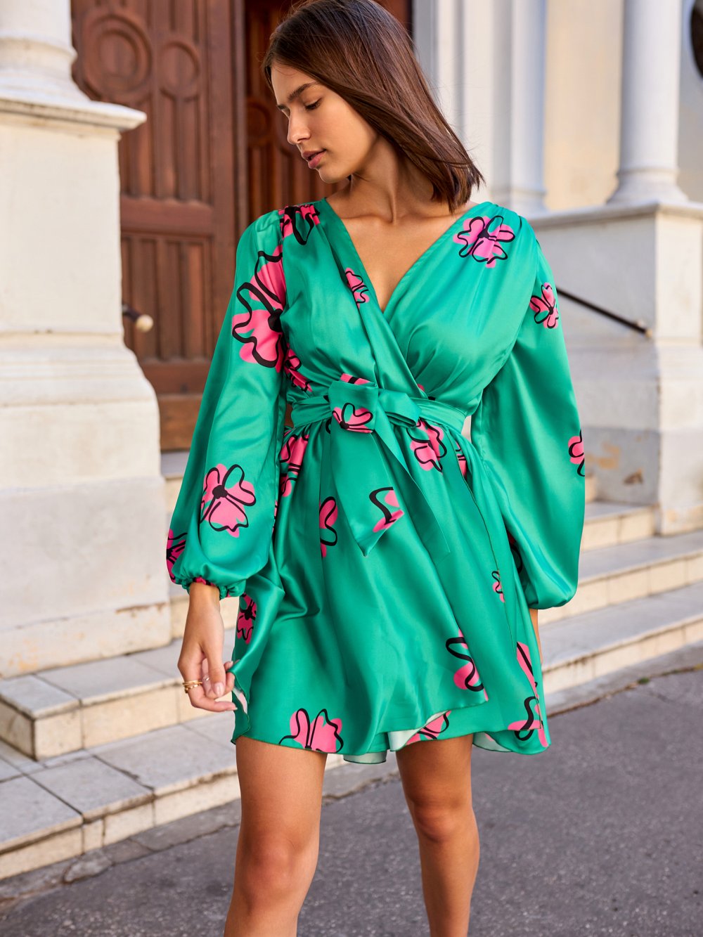 Zelené šaty s kvetmi Tulipan
