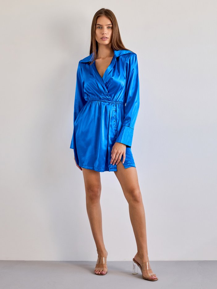 Modré saténové šaty Saria