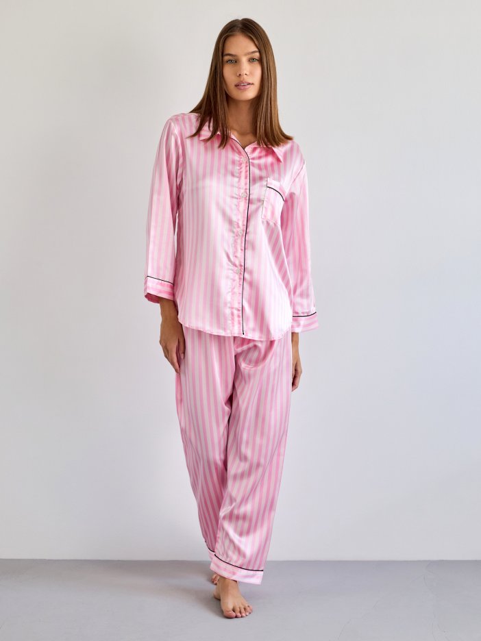 Růžové saténové pyžamo Poly