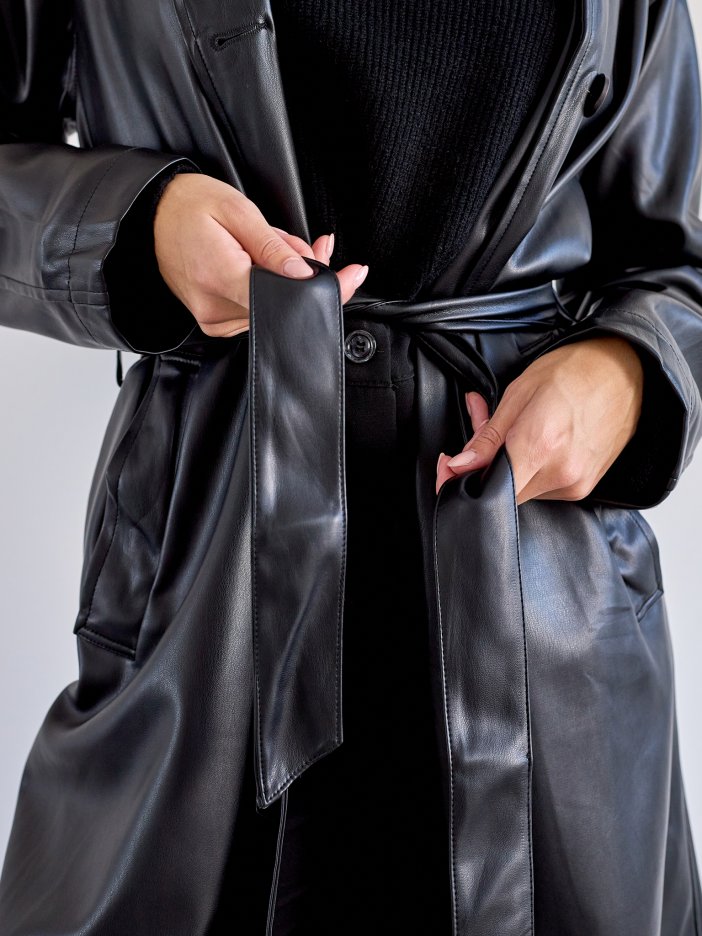 Černý kožený kabát Ben