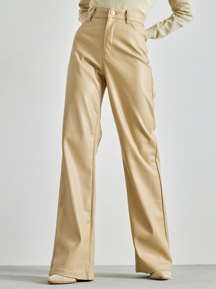 Béžové kožené kalhoty Barbara
