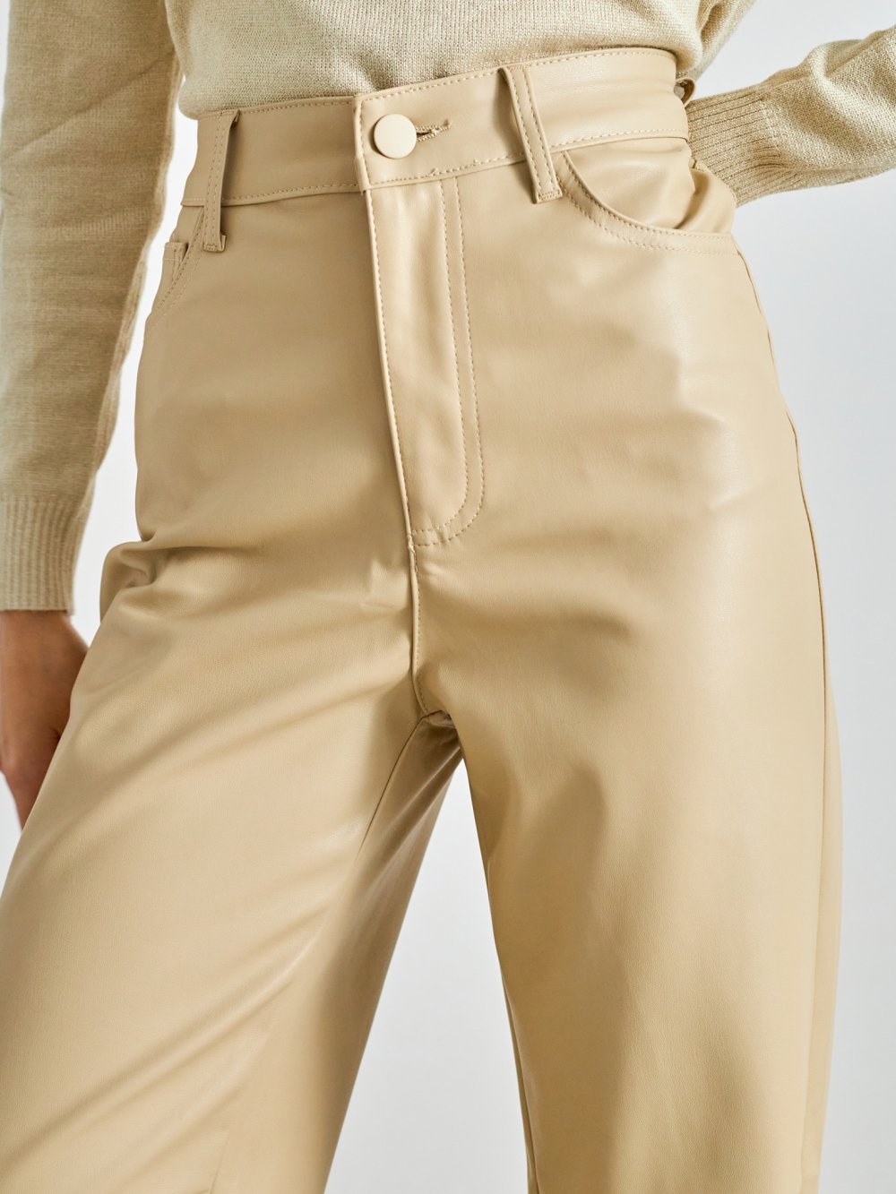 Béžové kožené nohavice Barbara