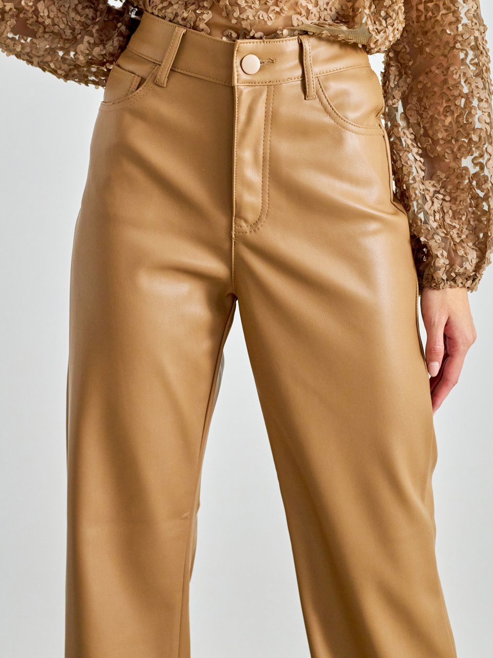 Bledě hnědé kožené kalhoty Barbara