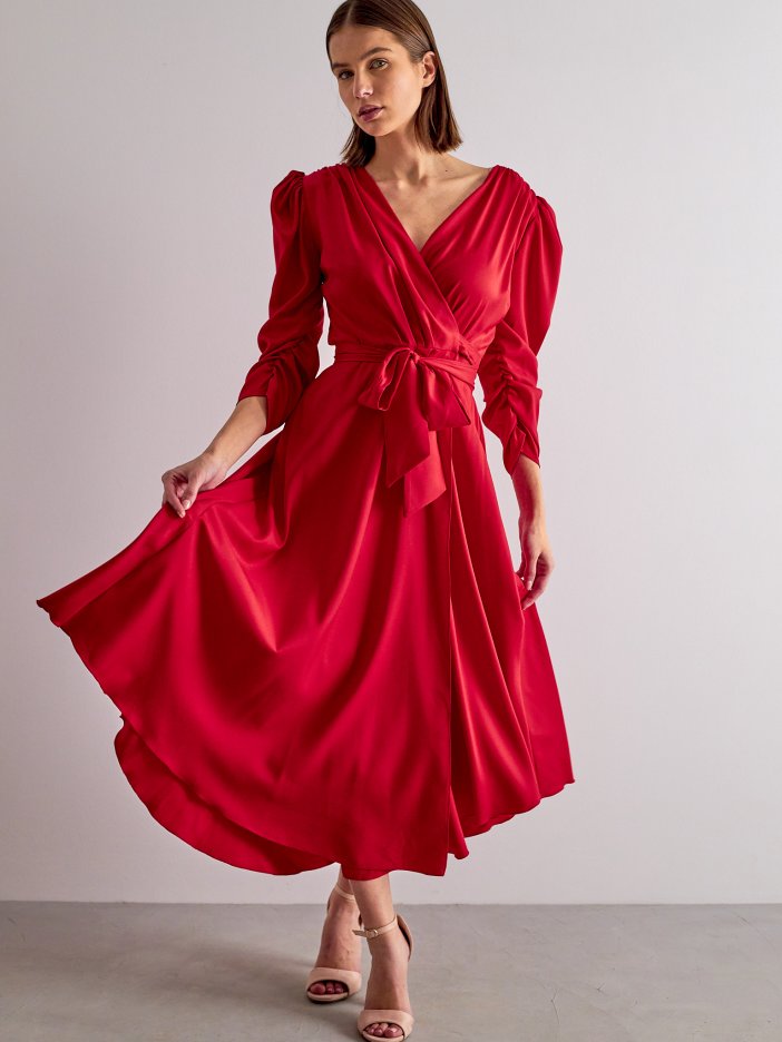 Červené saténové šaty Ava