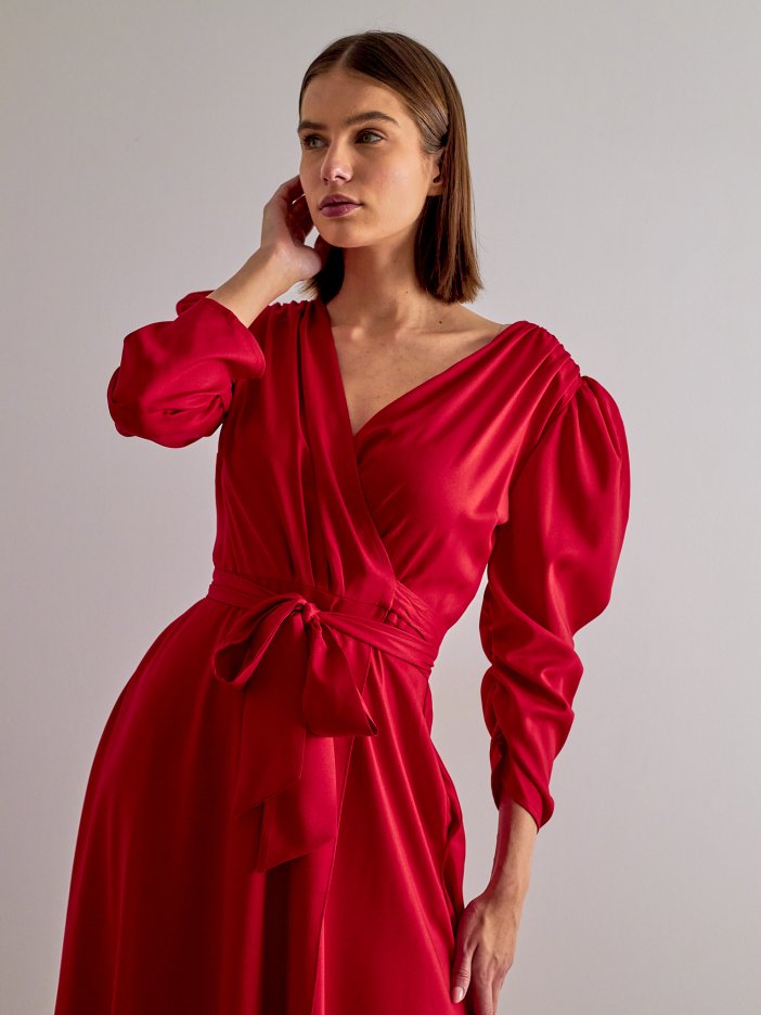 Červené saténové šaty Ava