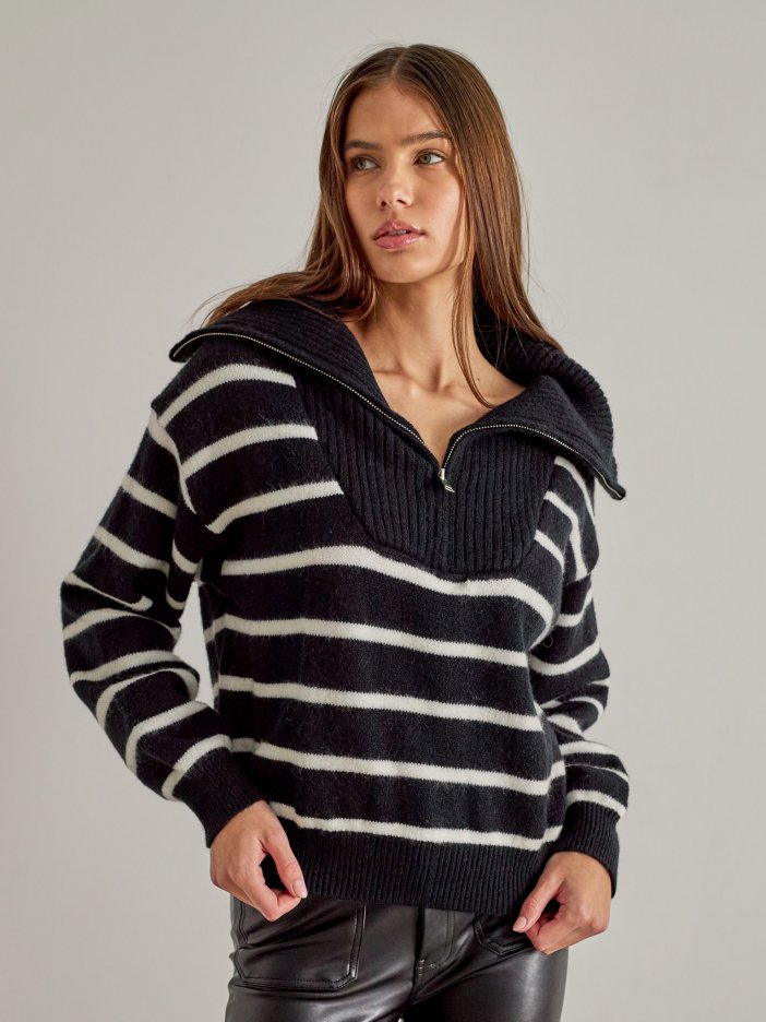 Čierny pletený pásikavý sveter James