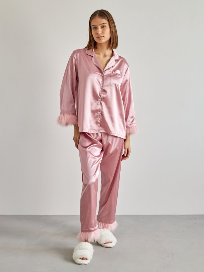 Pink satin pyjama set Posh