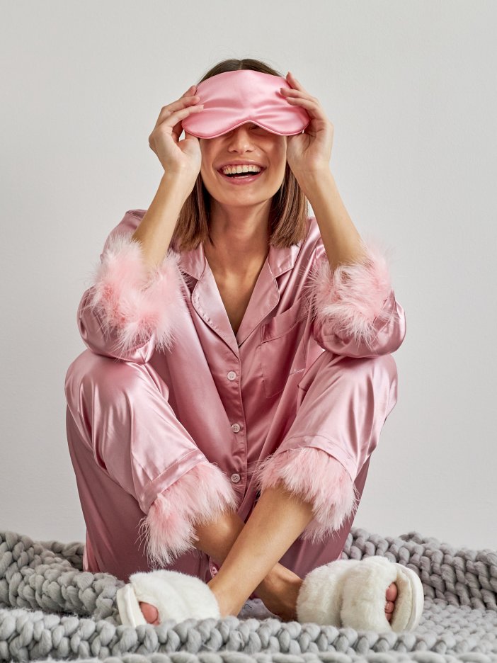 Pink satin pyjama set Posh