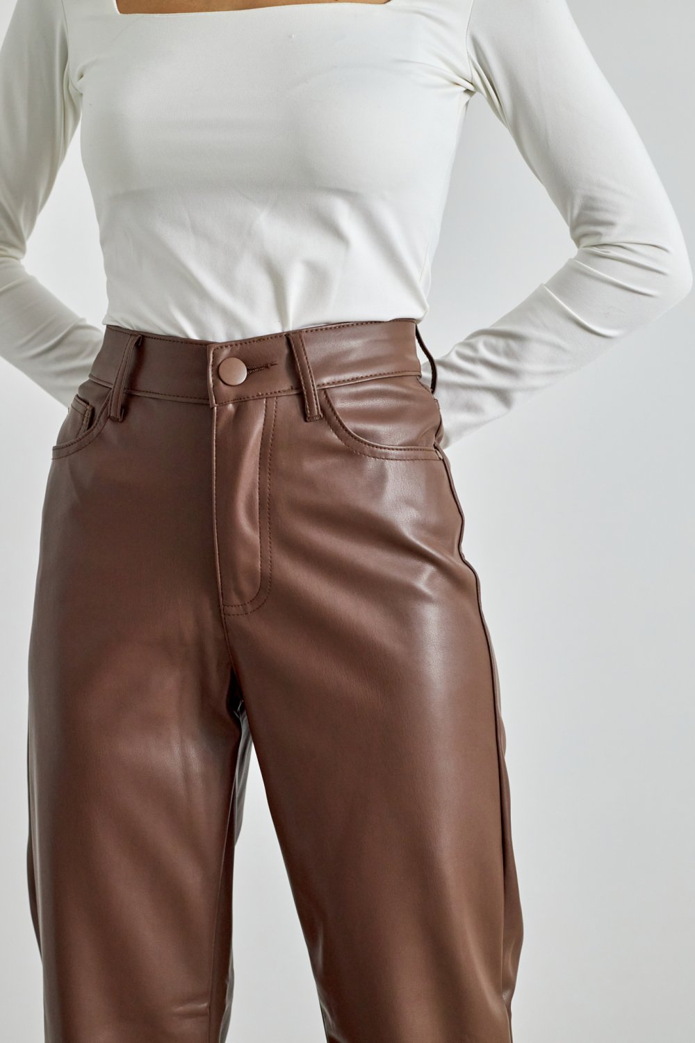 Tmavě hnědé kožené kalhoty Barbara