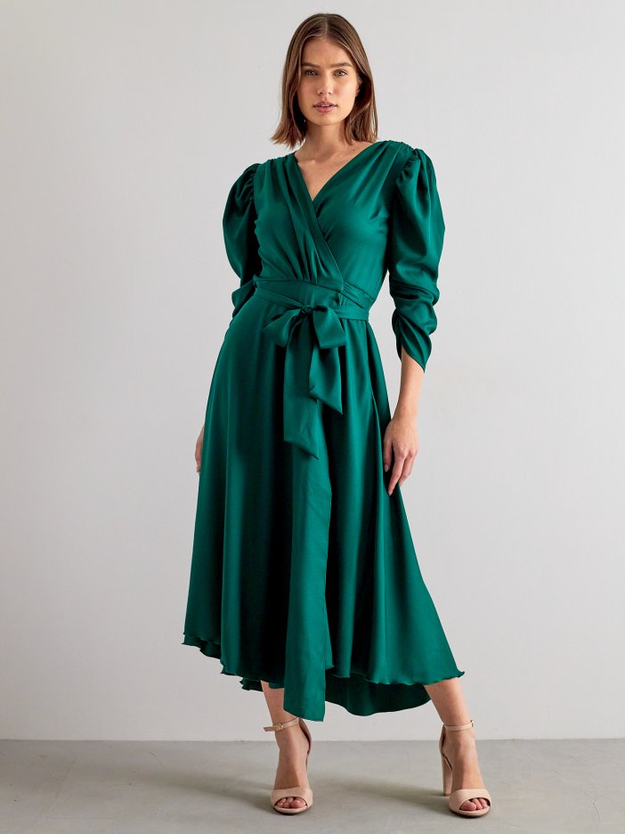Tmavě zelené saténové šaty Ava