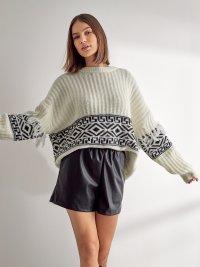 Biely pletený sveter Aztec