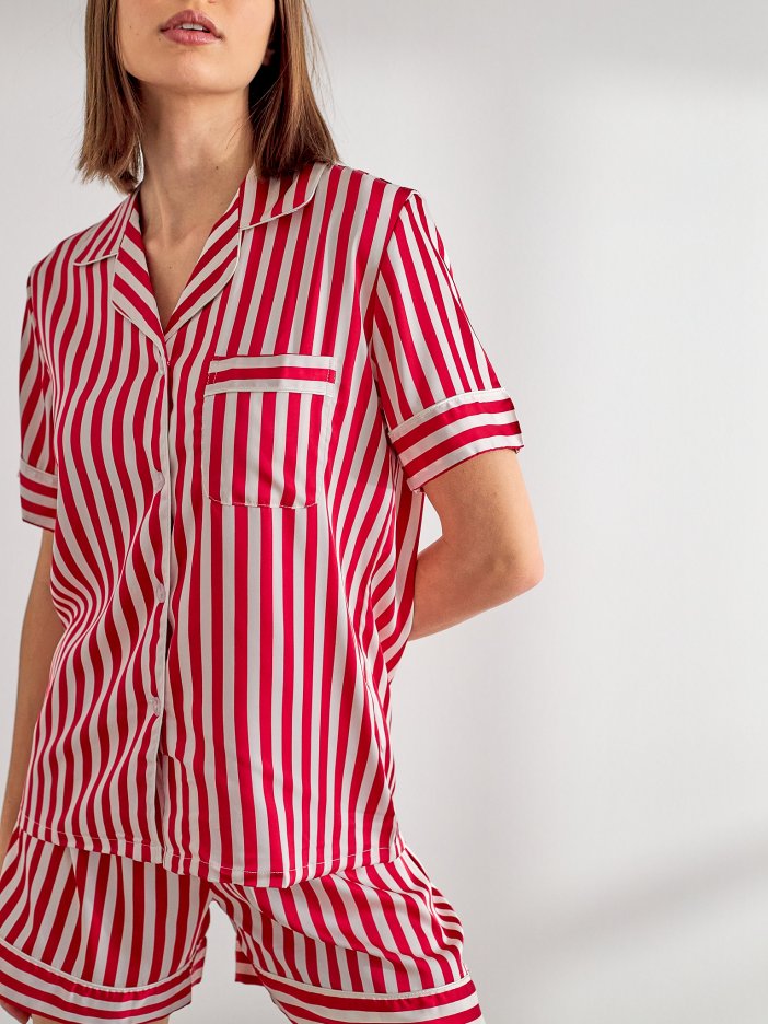 Červeno-bílé proužkové saténové pyžamo Ronna
