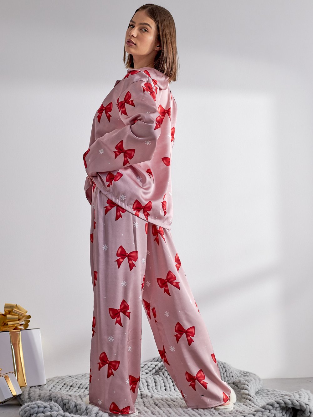 Ružové saténové pyžamo Bella