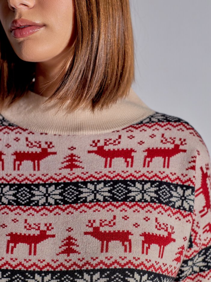 Vianočný pletený sveter Reindeer