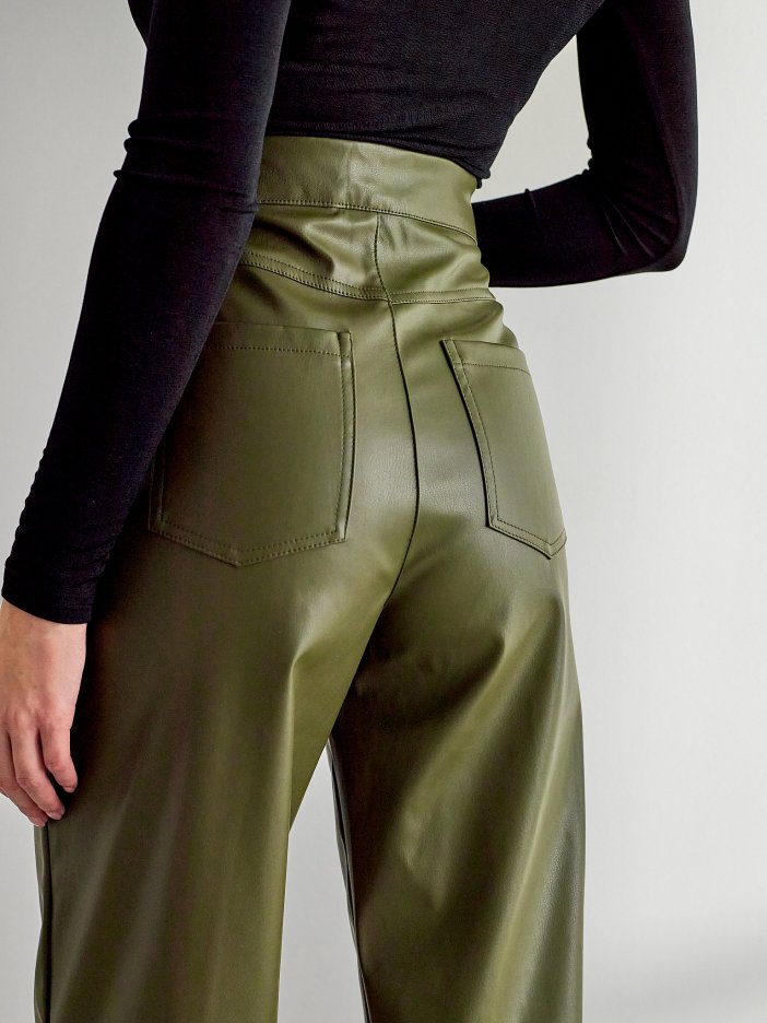 Zelené kožené kalhoty Camilia