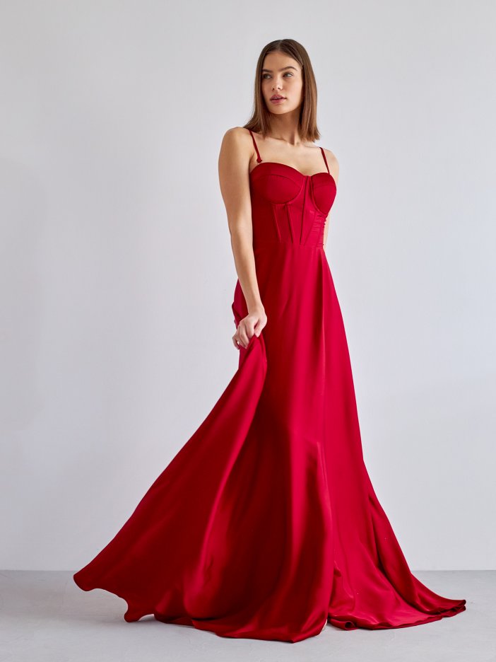 Červené saténové spoločenské šaty Emma