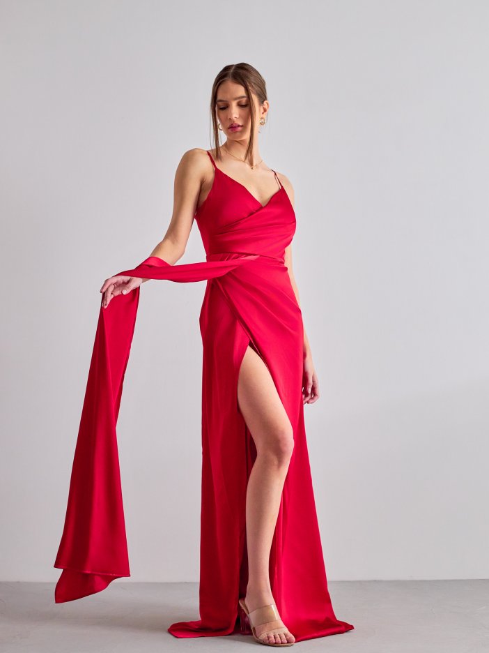 Červené saténové spoločenské šaty Millie
